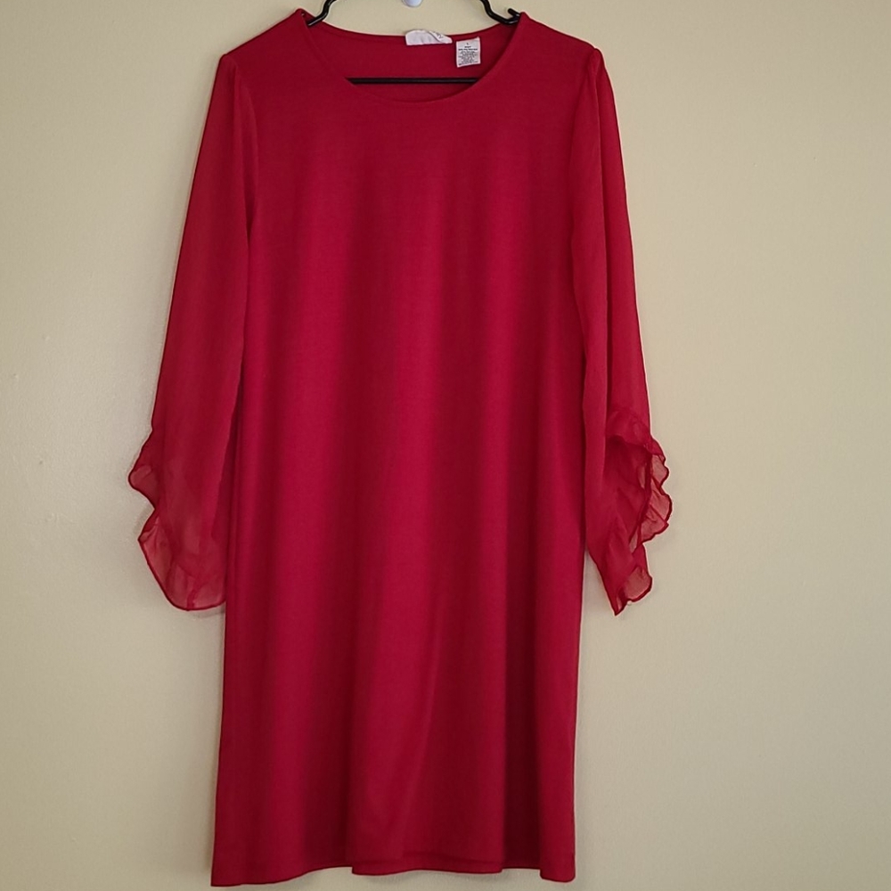 Red Dress w/Sheer Sleeves